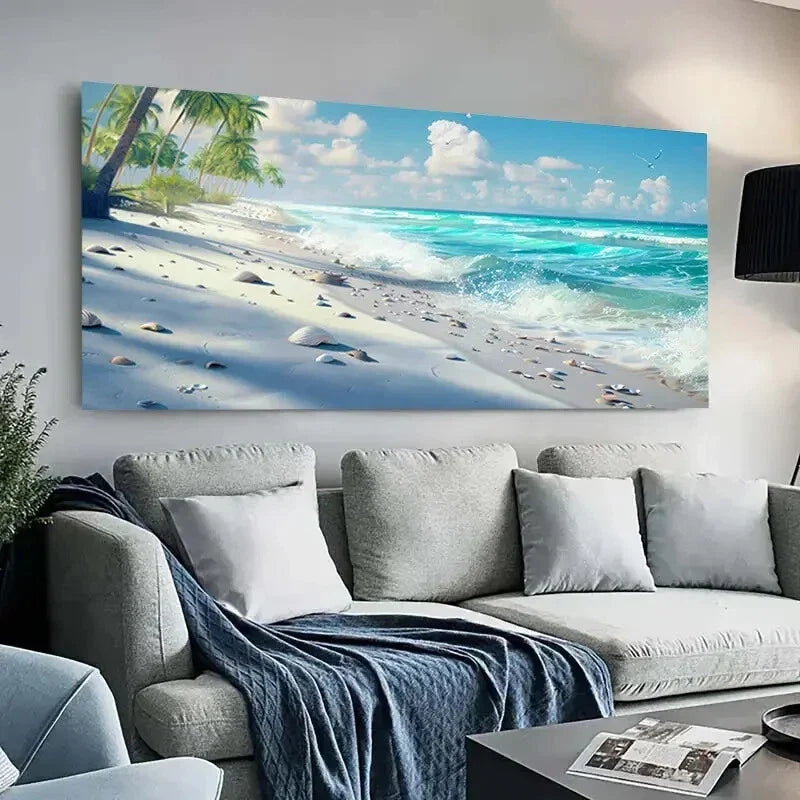 Butterfly Beach Scene Tropical Wall Art Canvas Office Home Room Framed 80x45cm