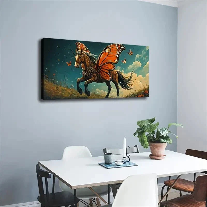 Mythical Unicorn Butterfly Wall Art Canvas Office Home Room Framed 120x60cm
