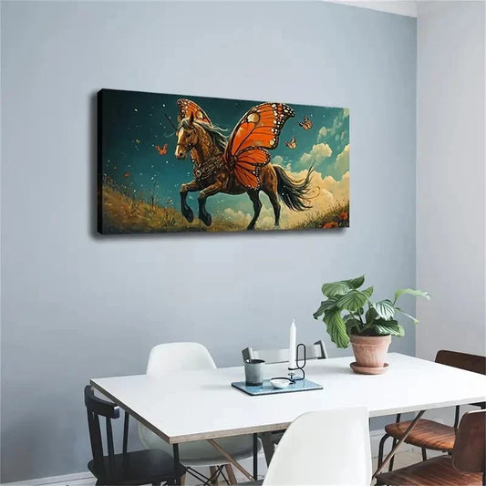 Mythical Unicorn Butterfly Wall Art Canvas Office Home Room Framed 120x60cm