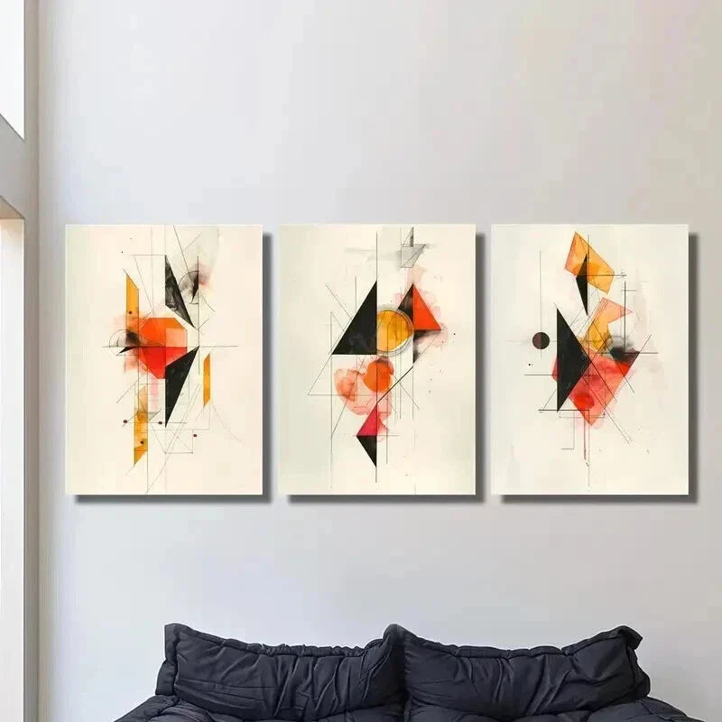 3pcs Retro Abstract Geometric Shapes Wall Art Set Canvas Framed 40x60cm - High Quality Print 100% Australian Made Wall Canvas Ready to Hang