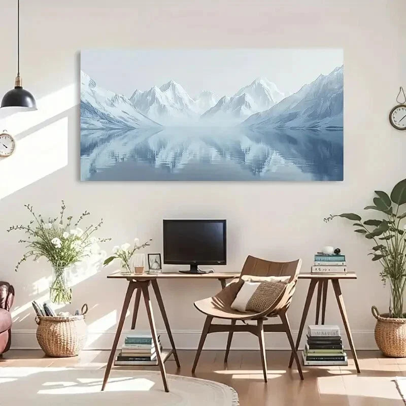 Snowy Mountain Lake Icebergs Wall Art Canvas Office Home Room Framed 120x60cm