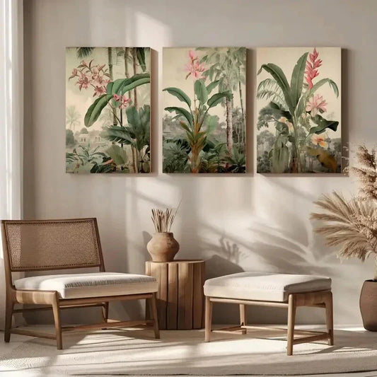 3pcs Bohemian Floral Tropical Jungle Metal Print Ready to Hang Art