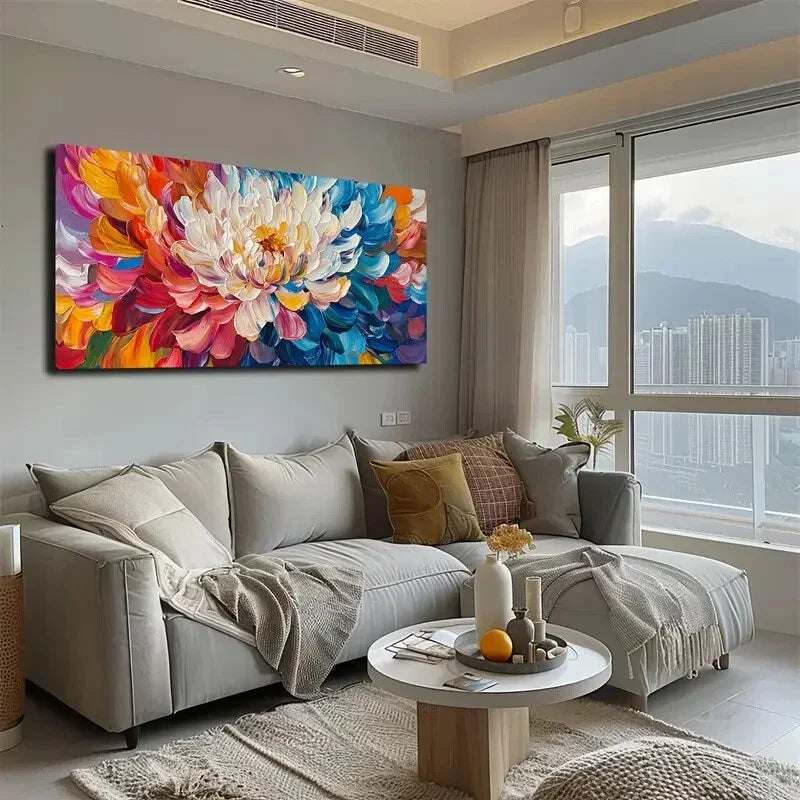 A Colorful Floral Painting Wall Art Canvas Office Home Room Framed 80x45cm