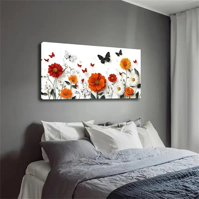 Butterflies Flying Between Flow Wall Art Canvas Office Home Room Framed 120x60cm