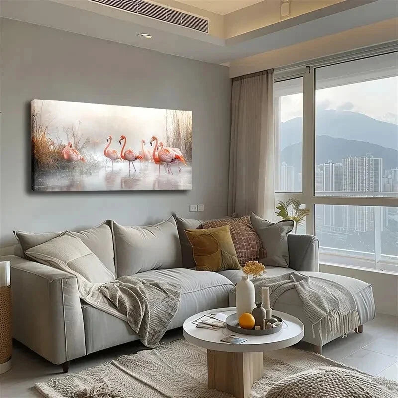 A Group Of Flamingos Wecctland Wall Art Canvas Office Home Room Framed 120x60cm