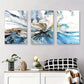 3pcs Blue and Beige Fluid Abstract Swirling Metal Print Ready to Hang Art