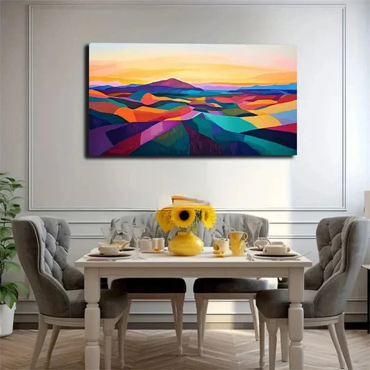 Vibrant Desert Sunset Geometric Wall Art Canvas Office Home Room Framed 120x60cm