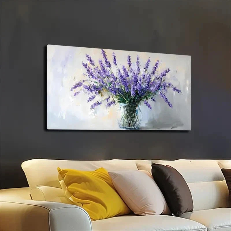 Lavender Flowers in Vase Wall Art canvas office home room framed 120x60cm