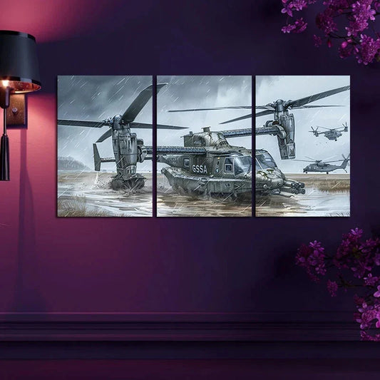 3pcs Military Helicopter Artwork Metal Print Ready to Hang Art