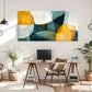 Bold Teal & Mustard Fluid Shape Wall Art Canvas Office Home Room Framed 80x45cm