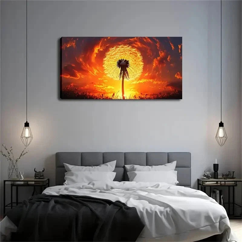 Dandelion Under The Setting Sun Wall Art Canvas Office Home Room Framed 120x60cm