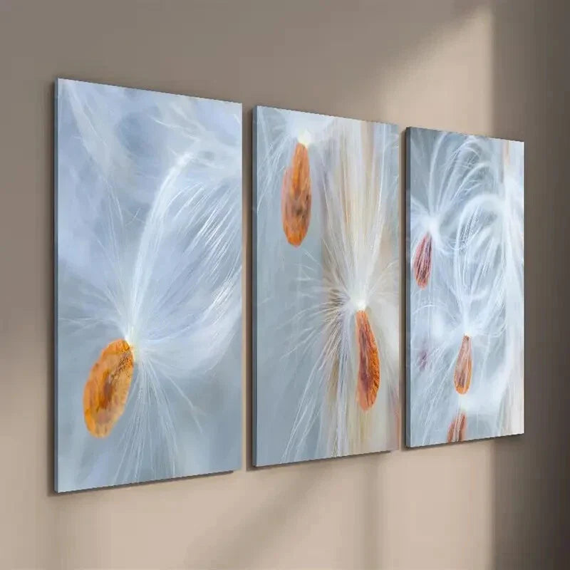 3pcs Vibrant Botanical Milkweed Seed Decor Wall Art Set Canvas Framed 40x60cm - High Quality Print 100% Australian Made Wall Canvas Ready to Hang
