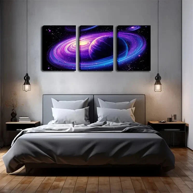 3pcs Mysterious And Profound Purple-Blue Aura  Wall Art Set Canvas Framed 40x60cm - High Quality Print 100% Australian Made Wall Canvas Ready to Hang