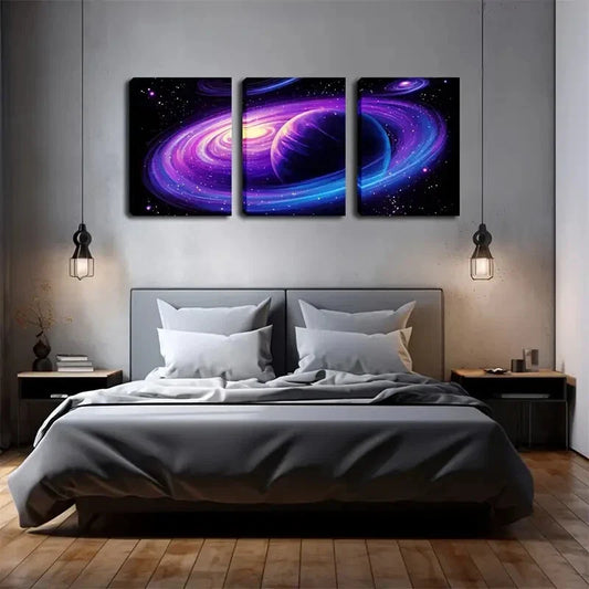 3pcs Mysterious And Profound Purple-Blue Aura  Wall Art Set Canvas Framed 40x60cm - High Quality Print 100% Australian Made Wall Canvas Ready to Hang