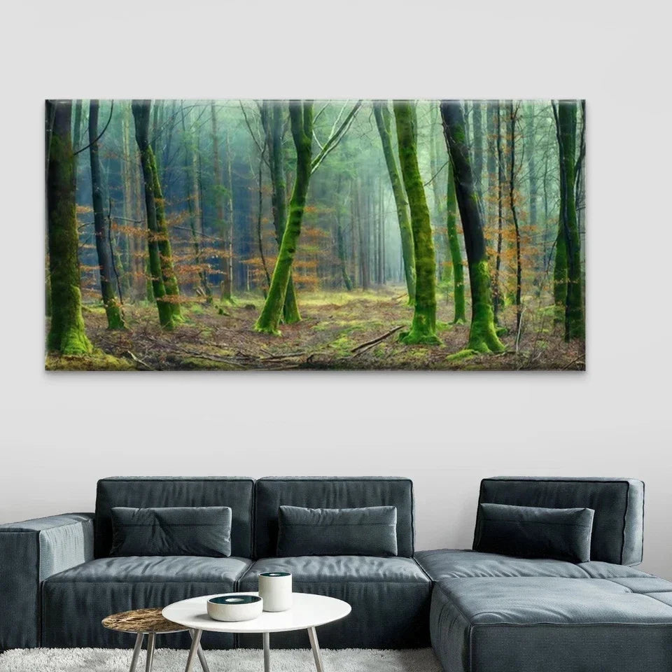 Mossy Forest Trees Wall Art Canvas Office Home Room Framed 80x45cm
