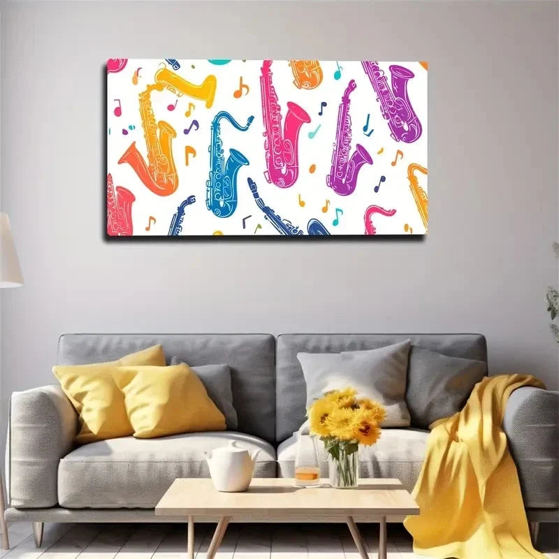 Bright Color Saxophone Suitable Wall Art Canvas Office Home Room Framed 120x60cm