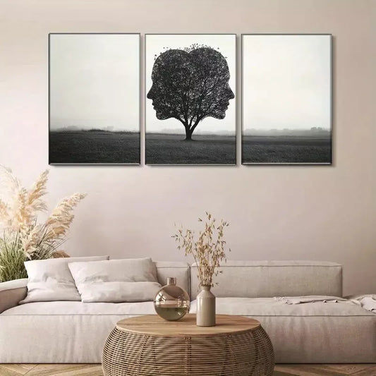 3pcs Silhouette Tree in Head Triptych Wall Art Set Canvas Framed 40x60cm - High Quality Print 100% Australian Made Wall Canvas Ready to Hang