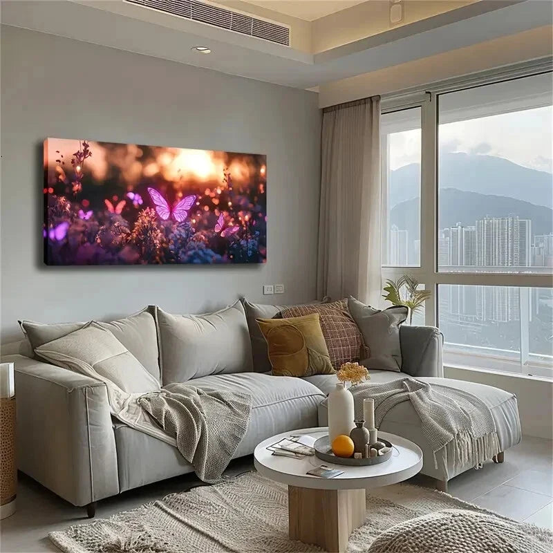Butterflies in Blossom Décor Wall Art Canvas Office Home Room Framed 120x60cm