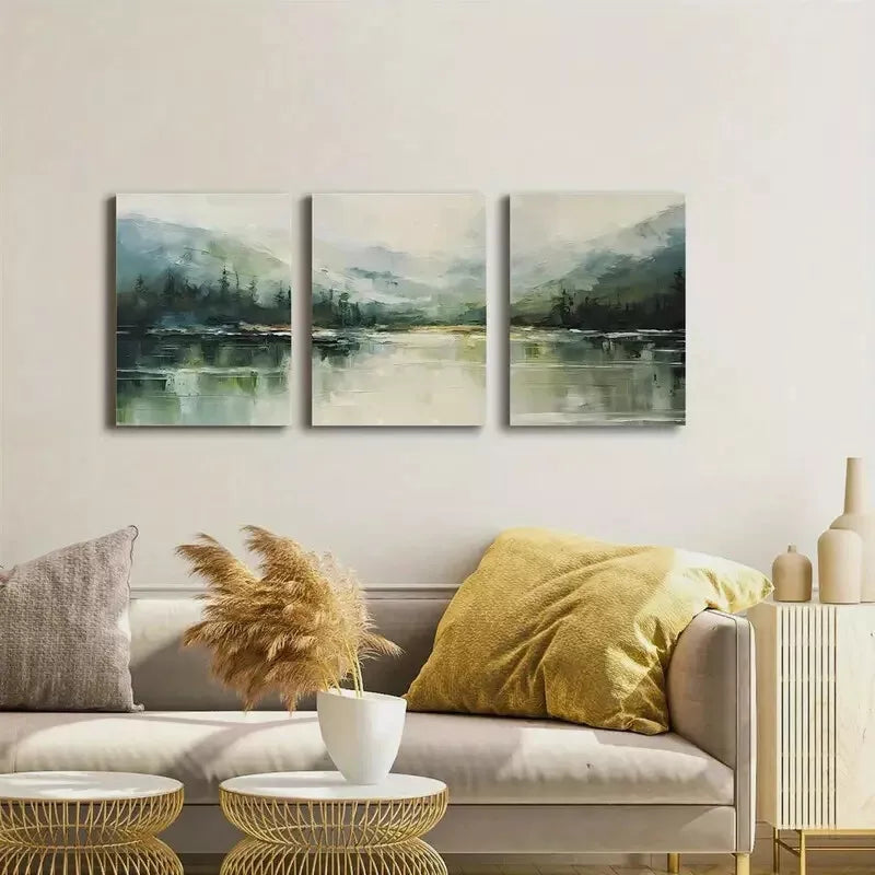 3pcs Mountain Forest & Lake Abstract Canvas Framed 40x60cm - High Quality Print 100% Australian Made Wall Canvas Ready to Hang
