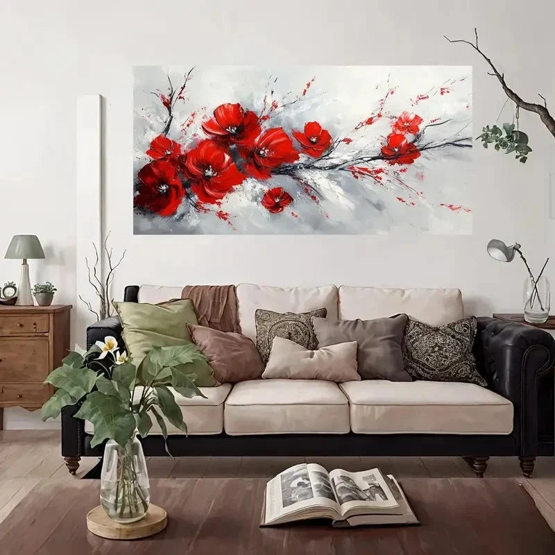 Abstract Red Flower Wall Art Canvas Office Home Room Framed 120x60cm