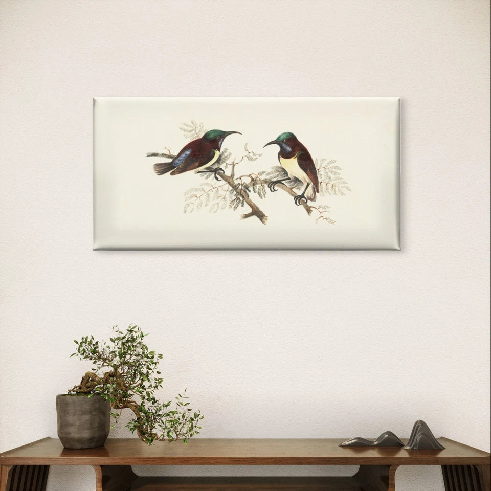 Vintage Sun birds on Branch Classic Wall Art Canvas Office Home Framed 120x60cm