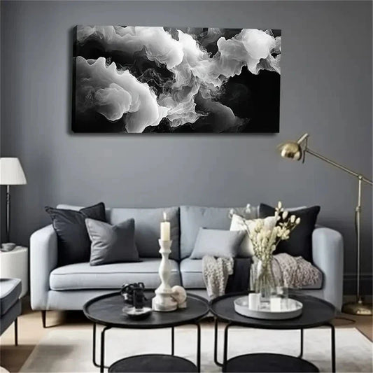 Black And White Picture Smoke Wall Art Canvas Office Home Room Framed 120x60cm