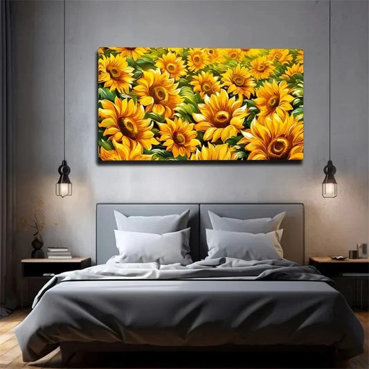 Sunflowers With Realistic Light Wall Art Canvas Office Home Room Framed 120x60cm
