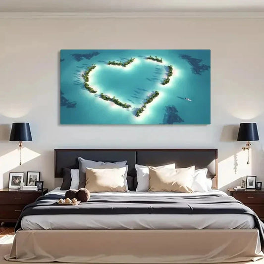 Ocean Heart-Shaped Seascape Wall Art Canvas Office Home Room Framed 120x60cm