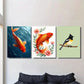 3pcs Floral & Bird Vibrant Orange Koi Metal Print Ready to Hang Art