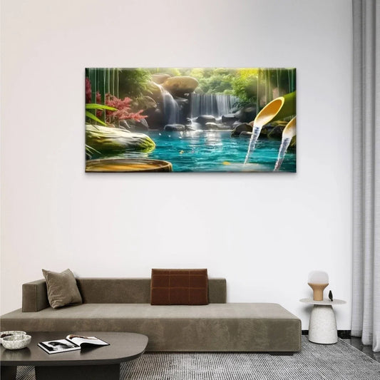 Waterfall Middle Jungle Wall Art Canvas Office Home Room Framed 80x45cm