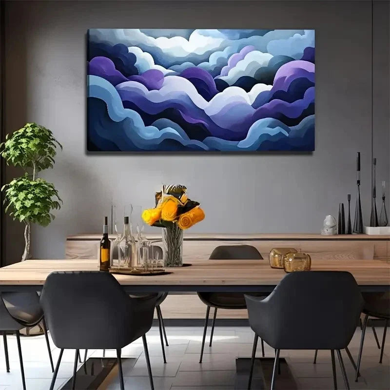 Navy Blue Purple Black Modern Wall Art Canvas Office Home Room Framed 120x60cm