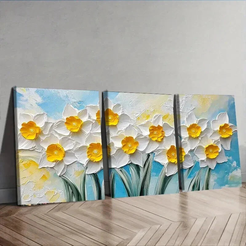3pcs Luxurious Daffodils Colorful Nature Perfect Wall Art Set Canvas Framed 40x60cm - High Quality Print 100% Australian Made Wall Canvas Ready to Hang