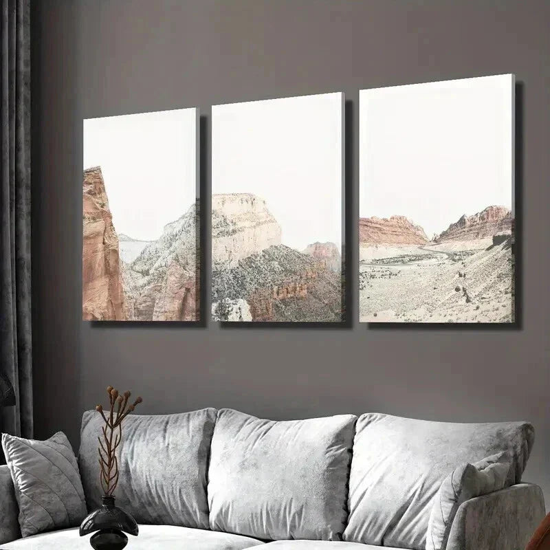 3pcs Summer Desert Mountain Landscape Wall Art Set Canvas Framed 40x60cm - High Quality Print 100% Australian Made Wall Canvas Ready to Hang