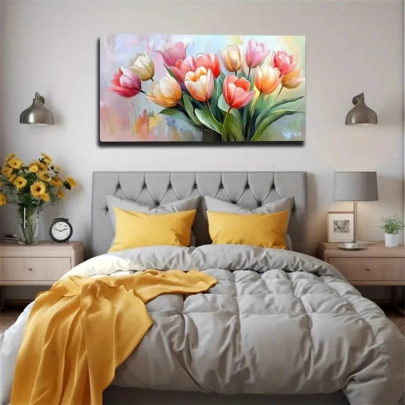 Pink Bouquets Impressionist Wall Art Canvas Office Home Room Framed 80x45cm