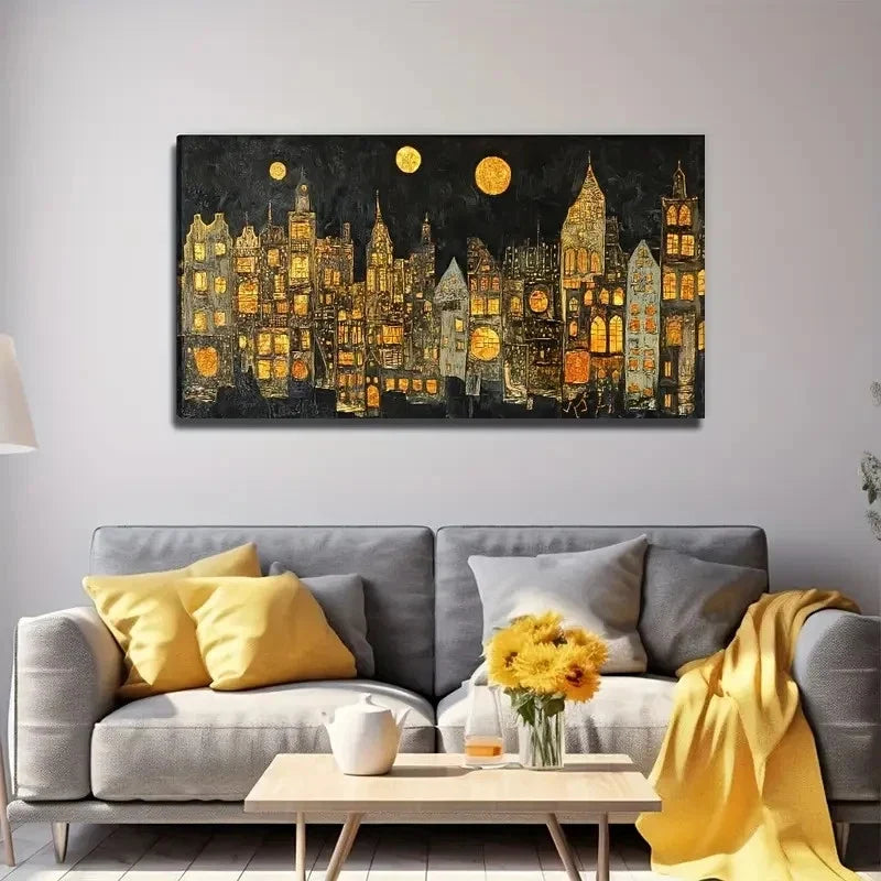 Lights Of The Night Wall Art Canvas Office Home Room Framed 80x45cm