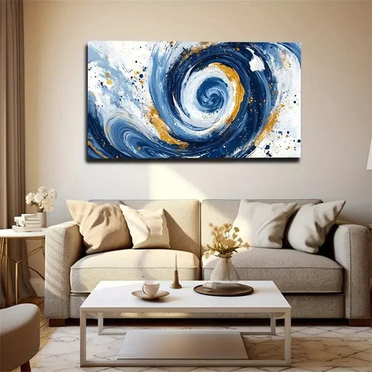 Abstract White Golden Blue Wall Art Canvas Office Home Room Framed 120x60cm
