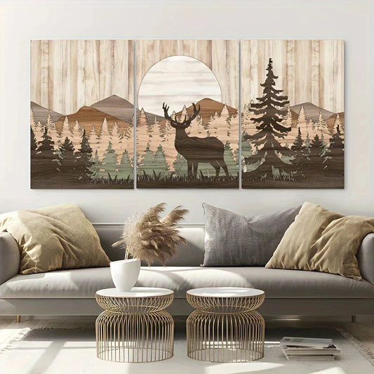 3pcs Sunset Forest Scenes Deer Mountain Nature Metal Print Ready to Hang Art
