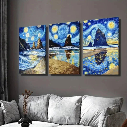3pcs Van Gogh Starry Sky Landscape Wall Art Set Canvas Framed 40x60cm - High Quality Print 100% Australian Made Wall Canvas Ready to Hang