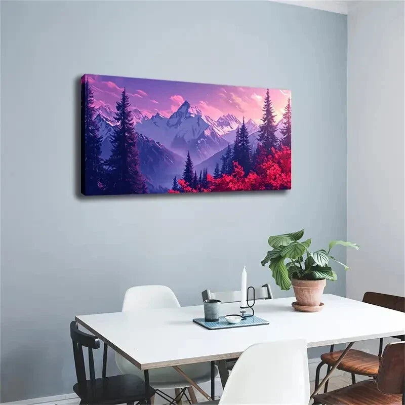 Dense Pine Forest Red Leave Wall Art Canvas Office Home Room Framed 120x60cm
