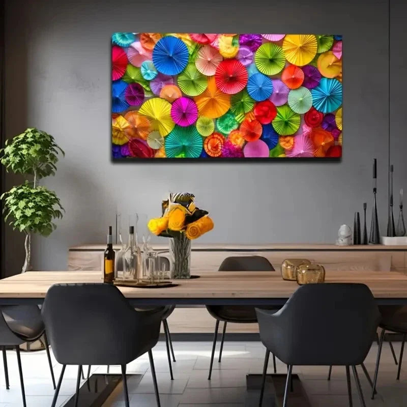Colorful Umbrella Vibrant Wall Art Canvas Office Home Room Framed 80x45cm