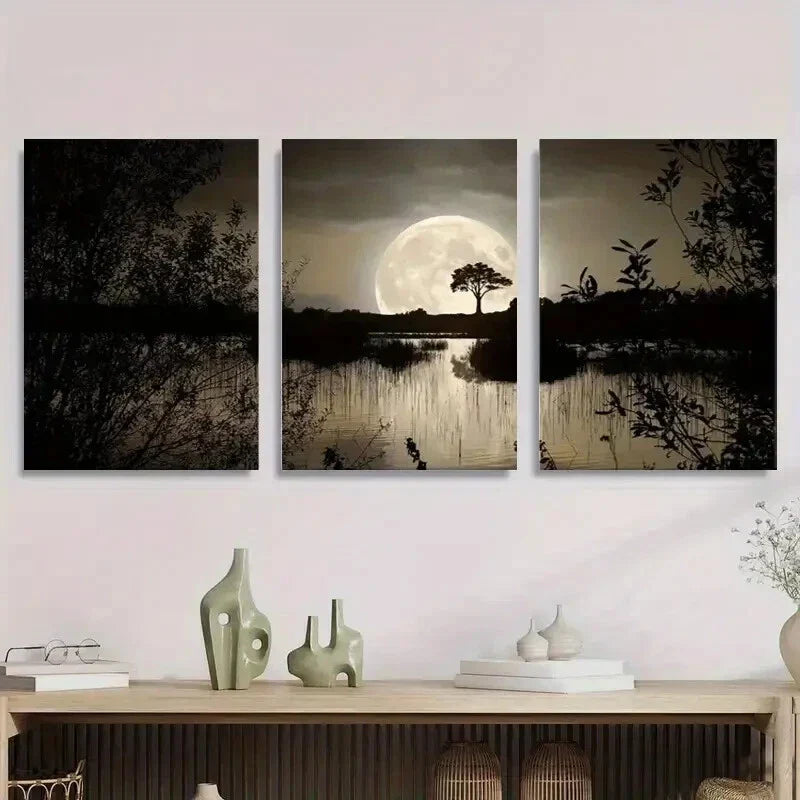 3pcs Serene Nature Landscape Black and White Metal Print Ready to Hang Art
