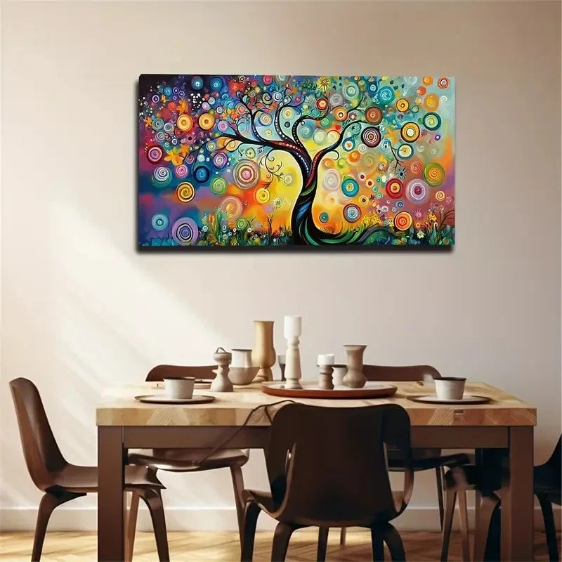 Vibrant Tree Colorful Round Wall Art Canvas Office Home Room Framed 120x60cm