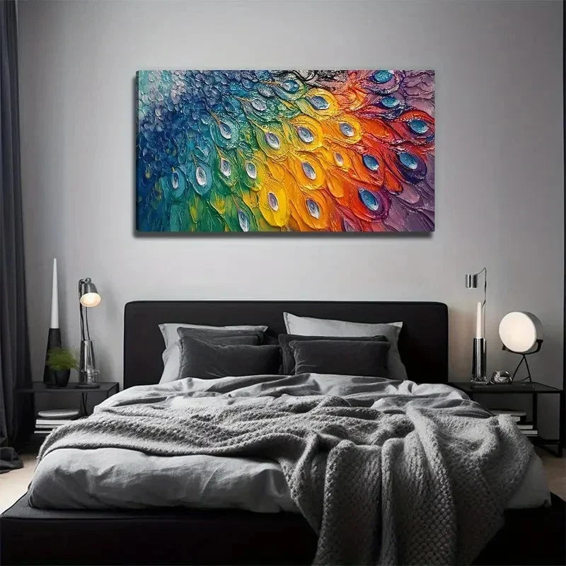 Peacock Feather Atmosphere Wall Art Canvas Office Home Room Framed 80x45cm