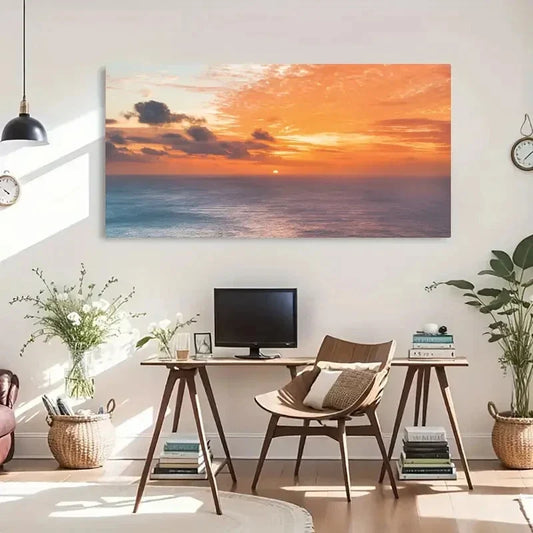 Sunset At Ocean Edge Natural Wall Art Canvas Office Home Room Framed 120x60cm