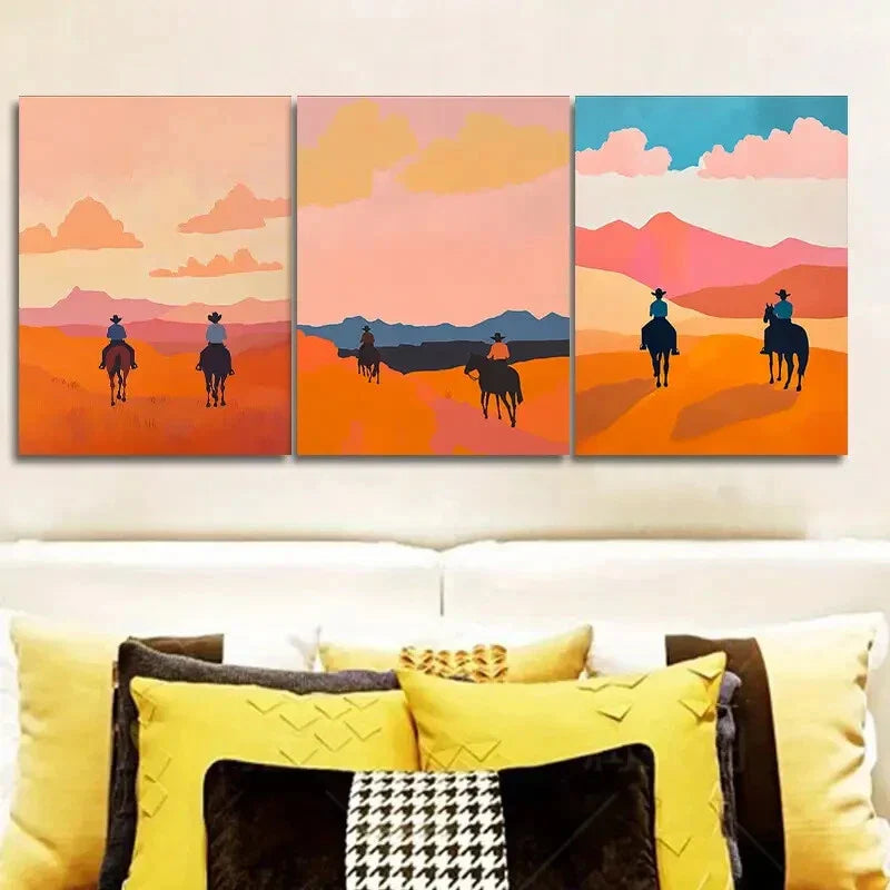 3pcs Free cowboy Art Painting Metal Print Ready to Hang Art