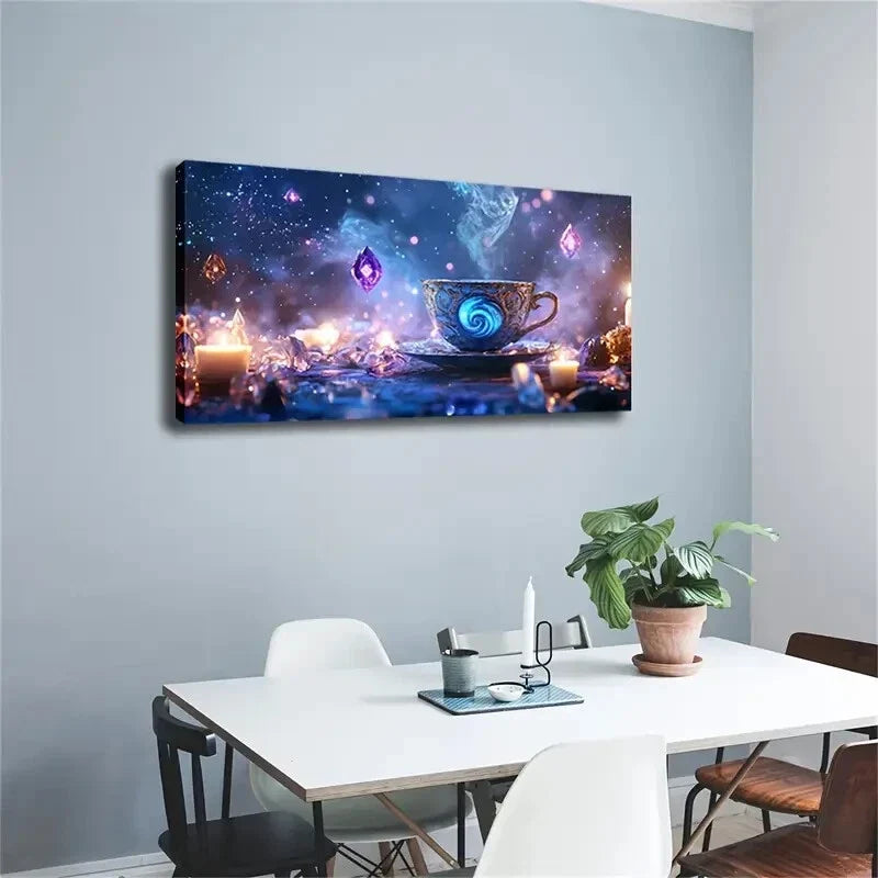 Blue Swirl Pattern Cosmic Cup Wall Art Canvas Office Home Room Framed 120x60cm