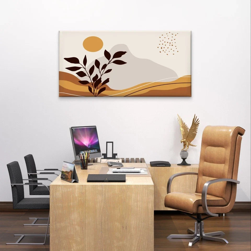 Warm Terracotta Abstract Landscape Wall Art Canvas Office Home Framed 80x45cm
