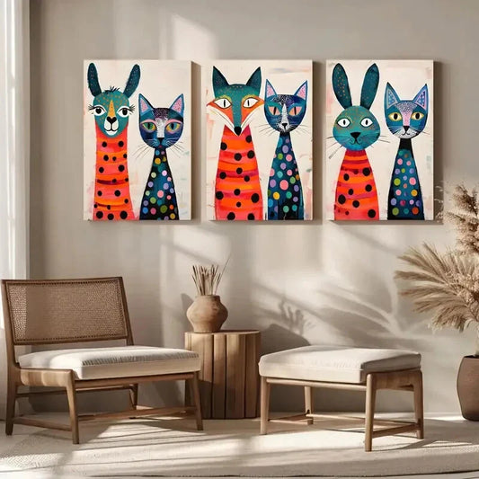 3pcs Colorful Polka Dots & Geometric Patterns Metal Print Ready to Hang Art