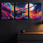 3pcs Colorful Electric Guitar Space Themed Wall Art Set Canvas Framed 40x60cm - High Quality Print 100% Australian Made Wall Canvas Ready to Hang