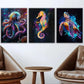 3pcs Abstract Neon Animals Octopus Seahorse Blue Wall Art Set Canvas Framed 40x60cm - High Quality Print 100% Australian Made Wall Canvas Ready to Hang